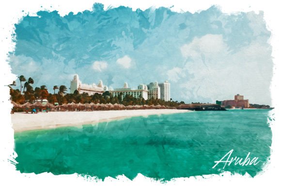 Aruba Watercolor Poster: Illustrations for Digital Products