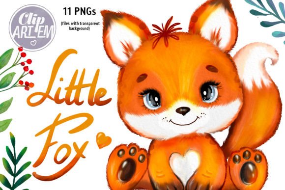 Baby Fox Watercolor PNG Fall Floral Illustrations