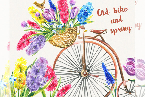 Bike Clipart Garden Illustrations for Spring Branding