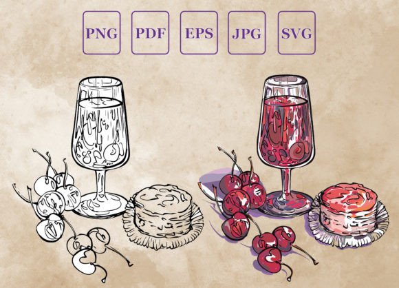 Cocktail Cherry Cake Vector for Illustrations