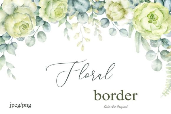 Eucalyptus White Roses Border Clipart Illustrations