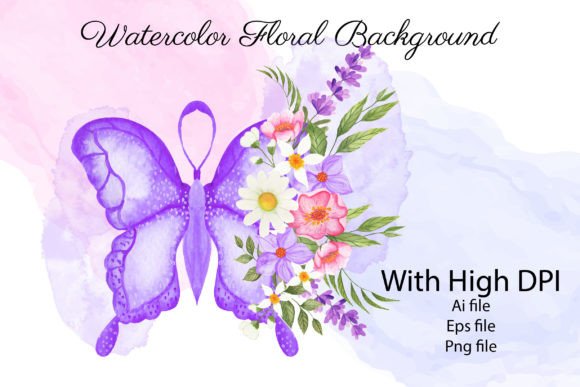 Floral Bouquet with Watercolor Butterfly Illustrations