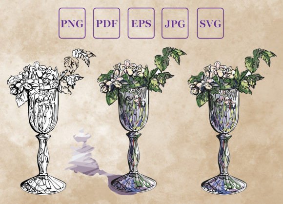 Flowers in a Glass Watercolor Vector Illustrations