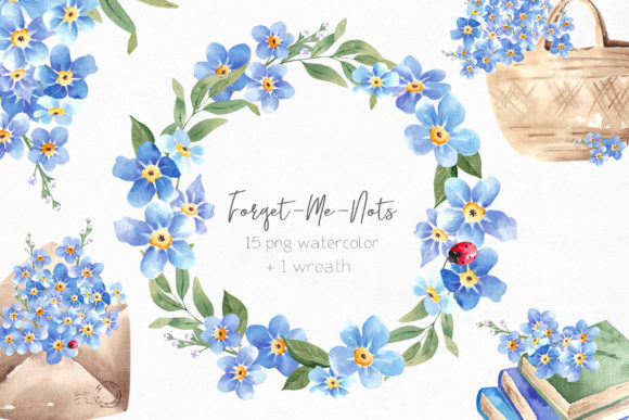 Forget Me Not Flowers Clipart: Illustrations for Branding