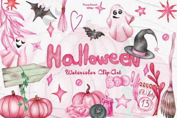 Pink Halloween Watercolor Clipart Illustrations Review