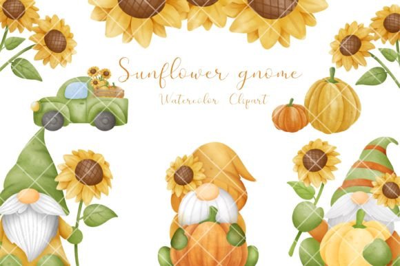Sunflower Gnome Watercolor: Illustrations for Branding