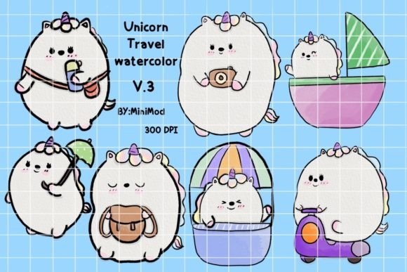 Unicorn Travel Watercolor V.3 Illustrations Review