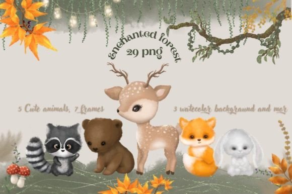 Watercolor Cute Animals Baby Clipart Illustrations