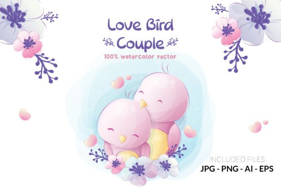 Watercolor Cute Lovebird Couple Illustrations Review