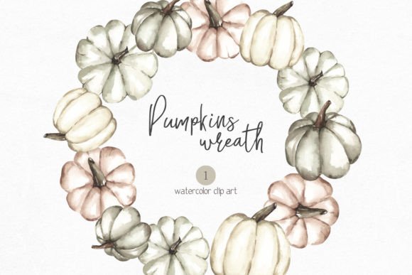 Watercolor Fall Pumpkin Wreath Illustrations Review