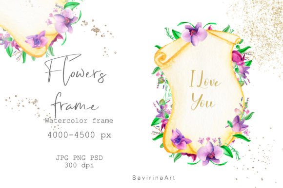 Watercolor Frame Orchids Tropic Banner Illustrations