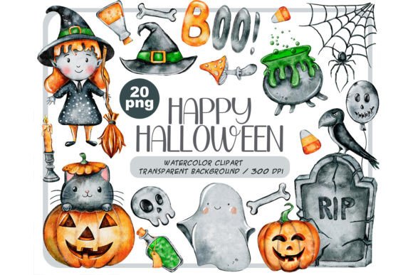 Watercolor Happy Halloween Clipart Set Illustrations Review