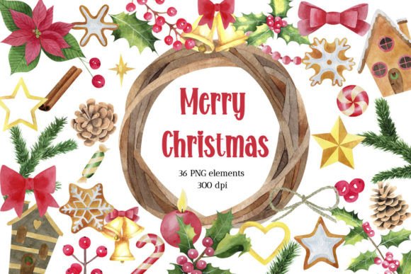 Watercolor Merry Christmas Clipart Png Illustrations Review