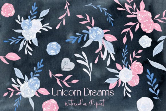Watercolor Pastel Cute Flowers PNG Illustrations