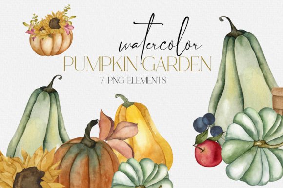 Watercolor Pumpkin Garden Illustrations for Crafters