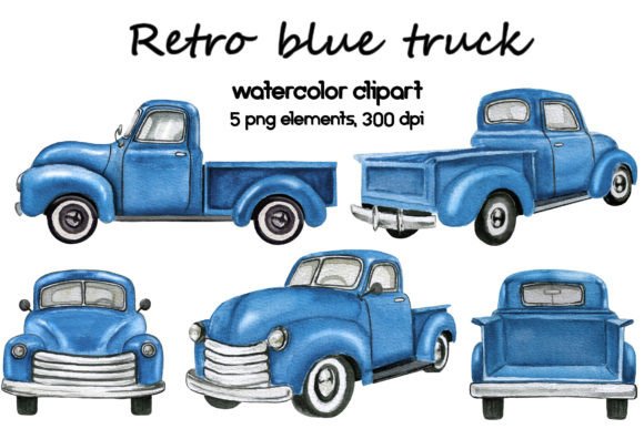 Watercolor Retro Blue Truck Clipart Review