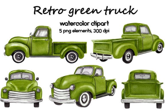Watercolor Vintage Green Truck Illustrations Review