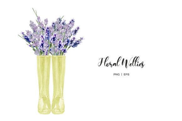 Watercolor Wellies with Flowers PNG EPS Illustrations